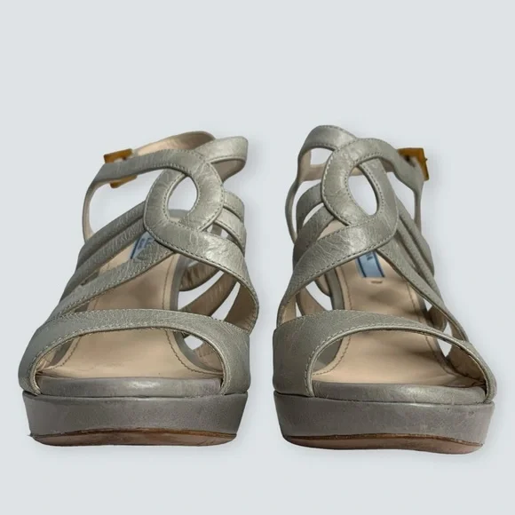 PRADA Heels Size 38 Calzatore Donna Grey Leather Slingback Sandals - Picture 8 of 16
